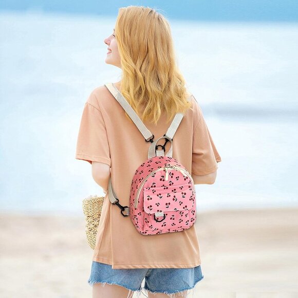 Cute Women's Corduroy Backpack - Yellow Cherry Print Daypack Ideal for Every Day - Picture 7 of 7